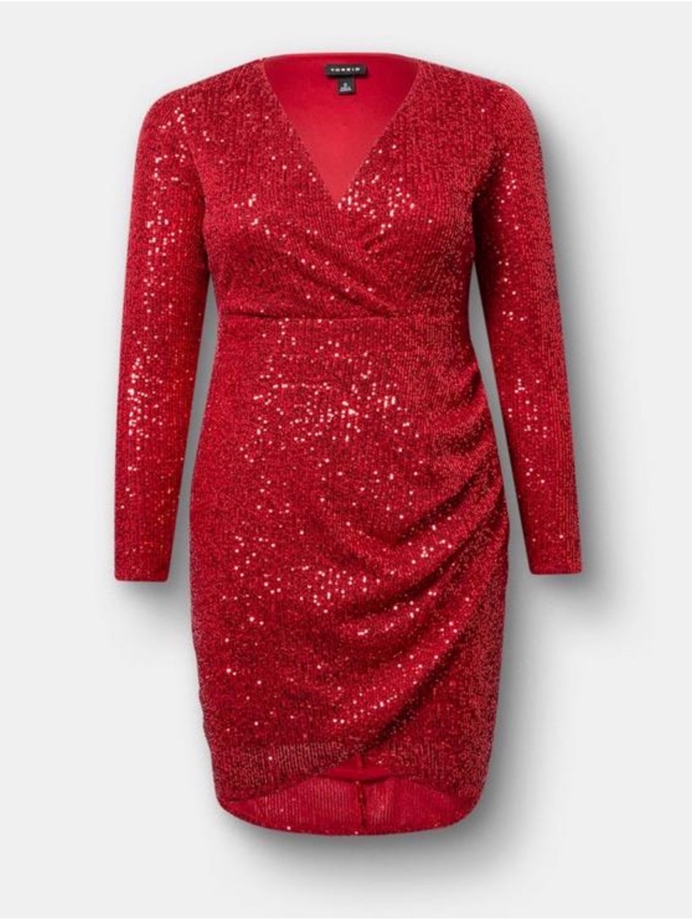 torrid Red Sequin Wrap-Style Long Sleeve Dress